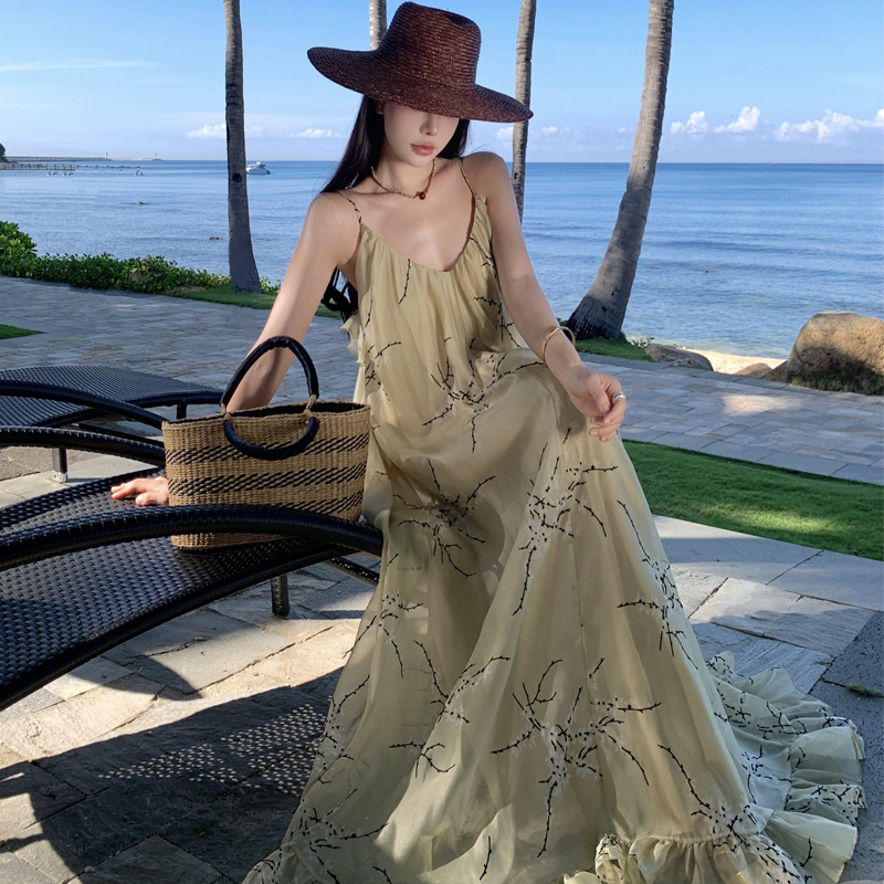 Elegant Chinese Style Ruffle Cami Dress for Vacation - Image 4