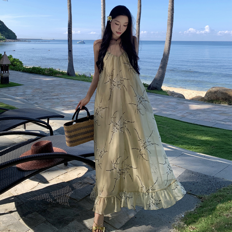 Elegant Chinese Style Ruffle Cami Dress for Vacation - Image 5