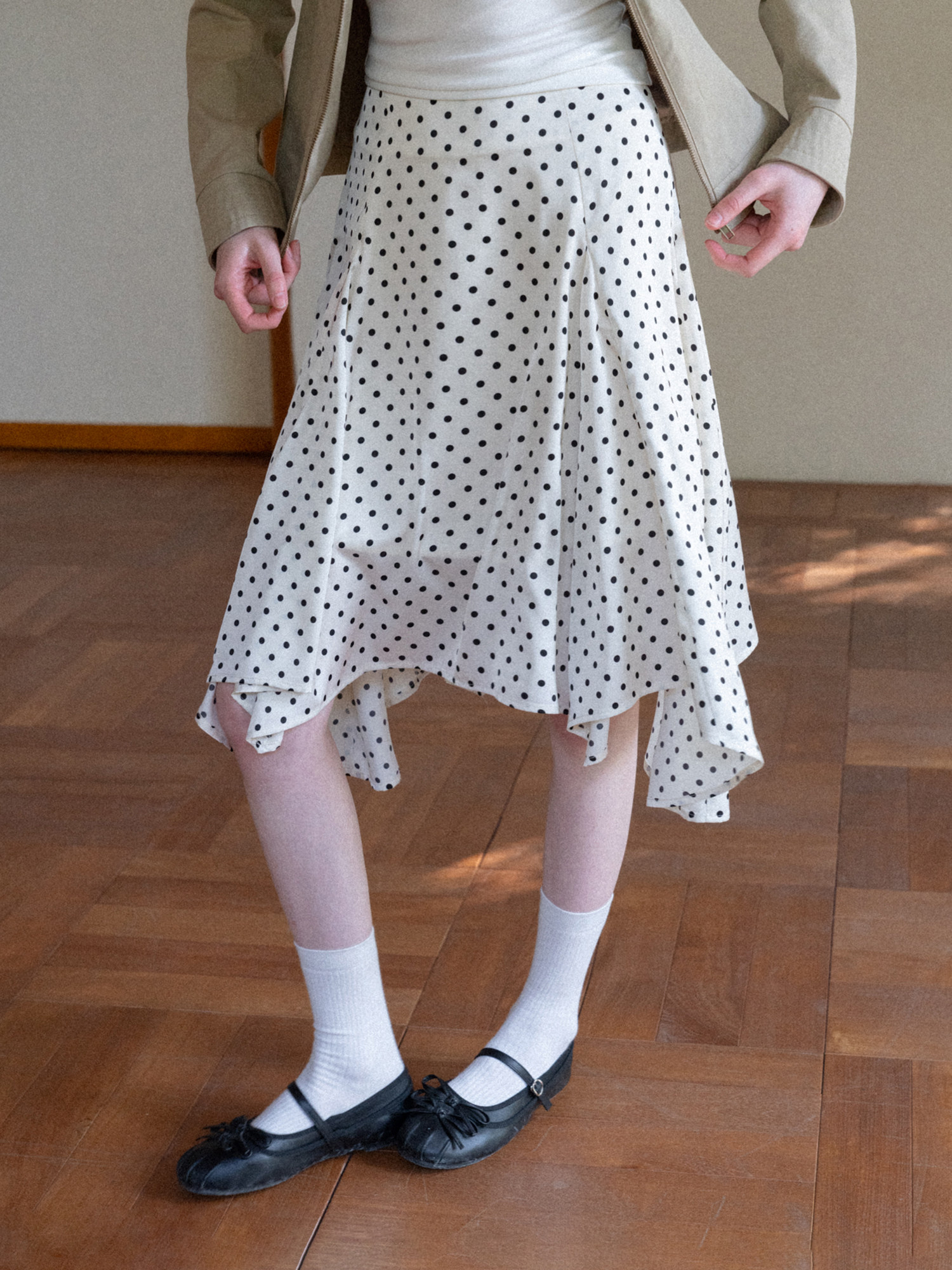 Retro Polka Dot A-Line Midi Skirt for Women High Waist Spring Casual