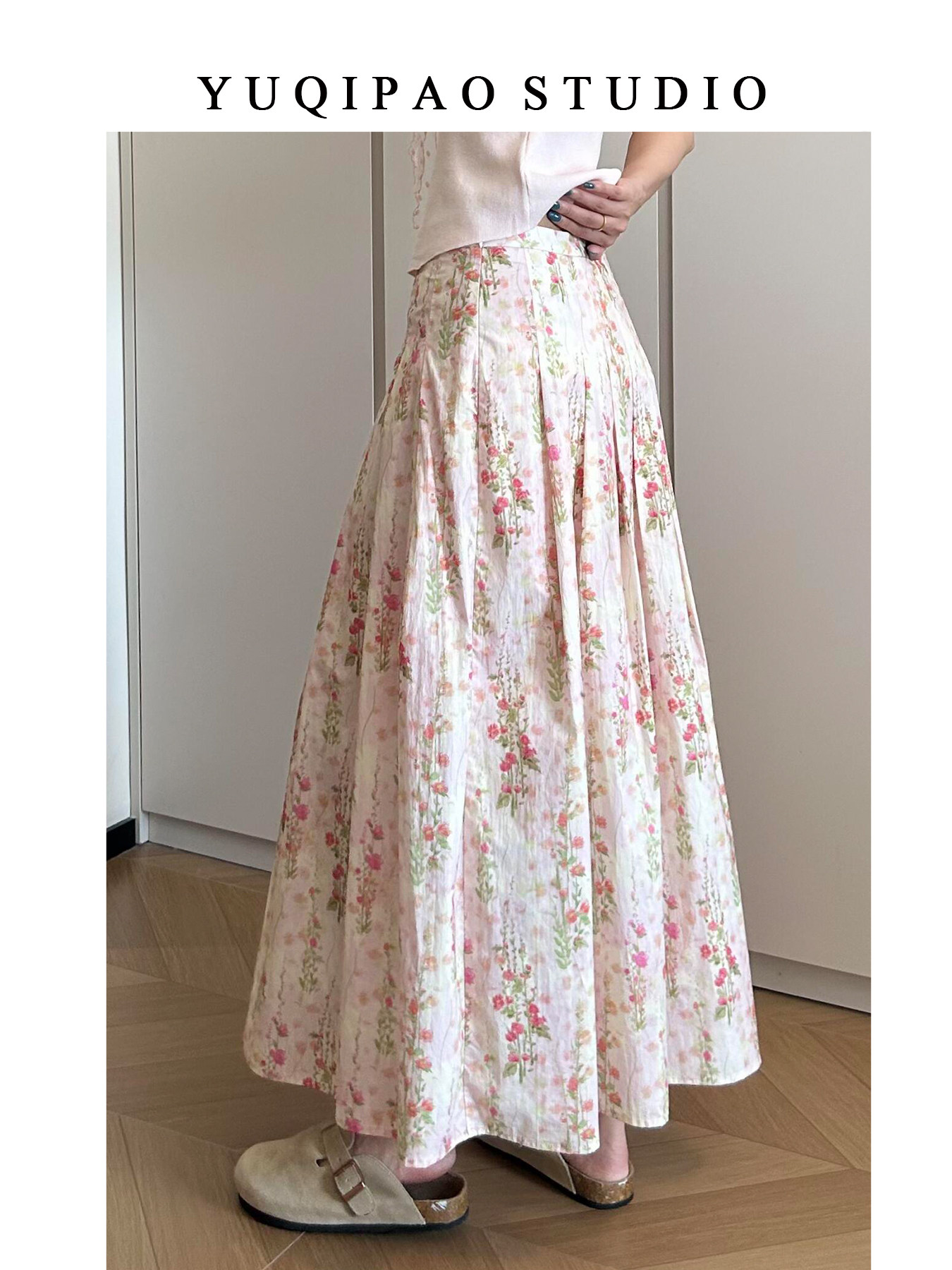 Women’s Floral A-Line Midi Skirt Summer Plus Size Pleated Umbrella Skirt