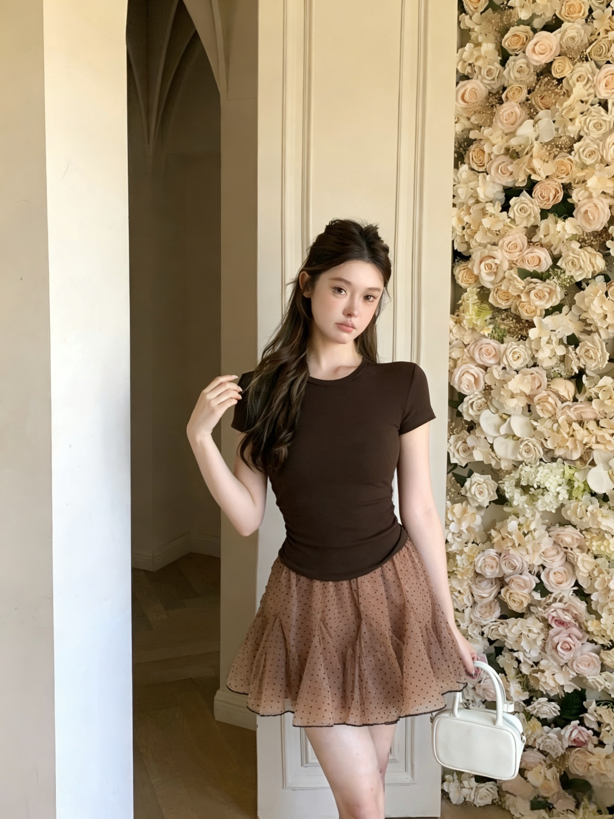 Designer Flared Mesh Polka Dot A-Line Skirt Women 2026 Spring High Waist Short Skirt