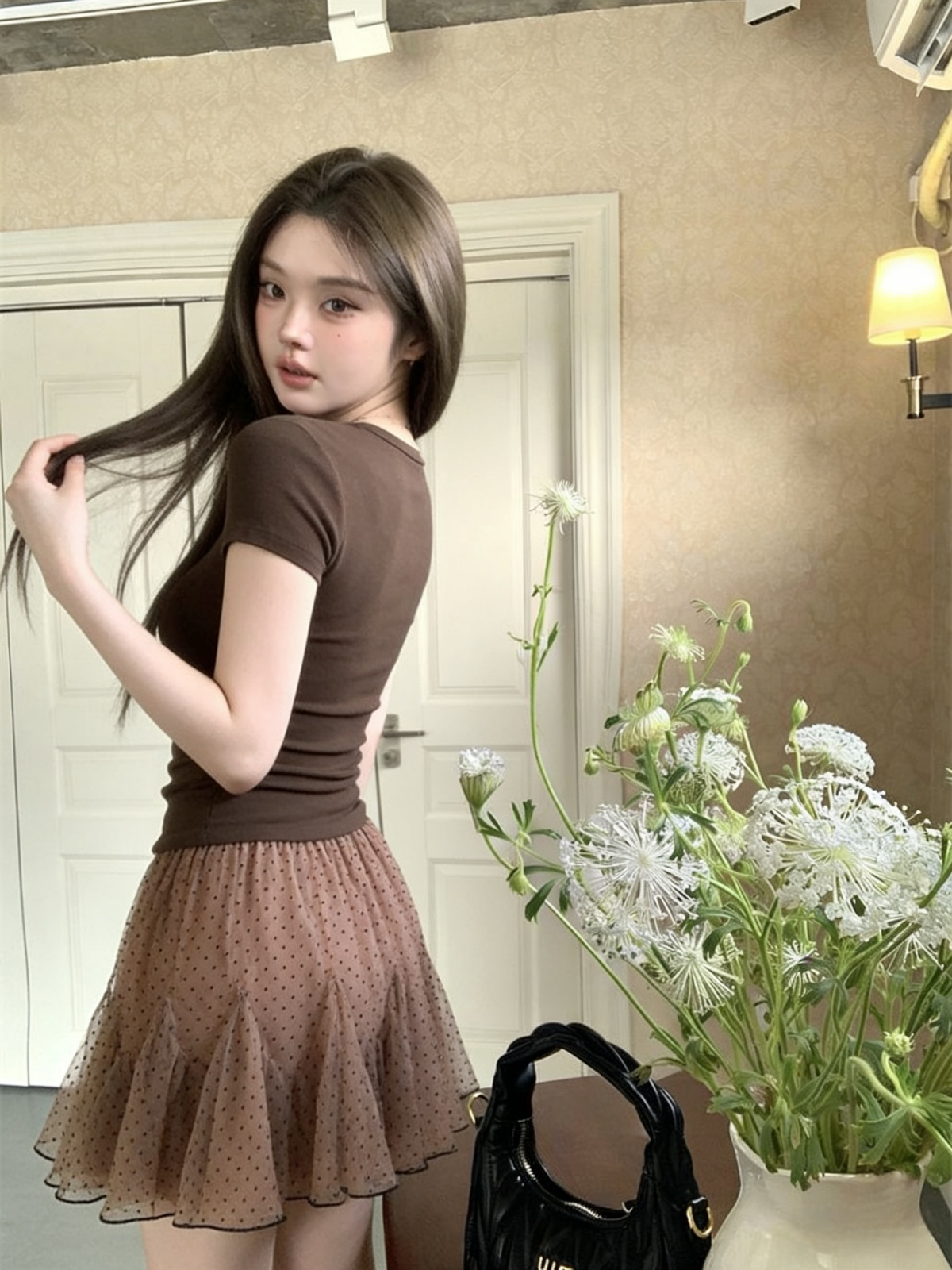 Designer Flared Mesh Polka Dot A-Line Skirt Women 2026 Spring High Waist Short Skirt - Image 4