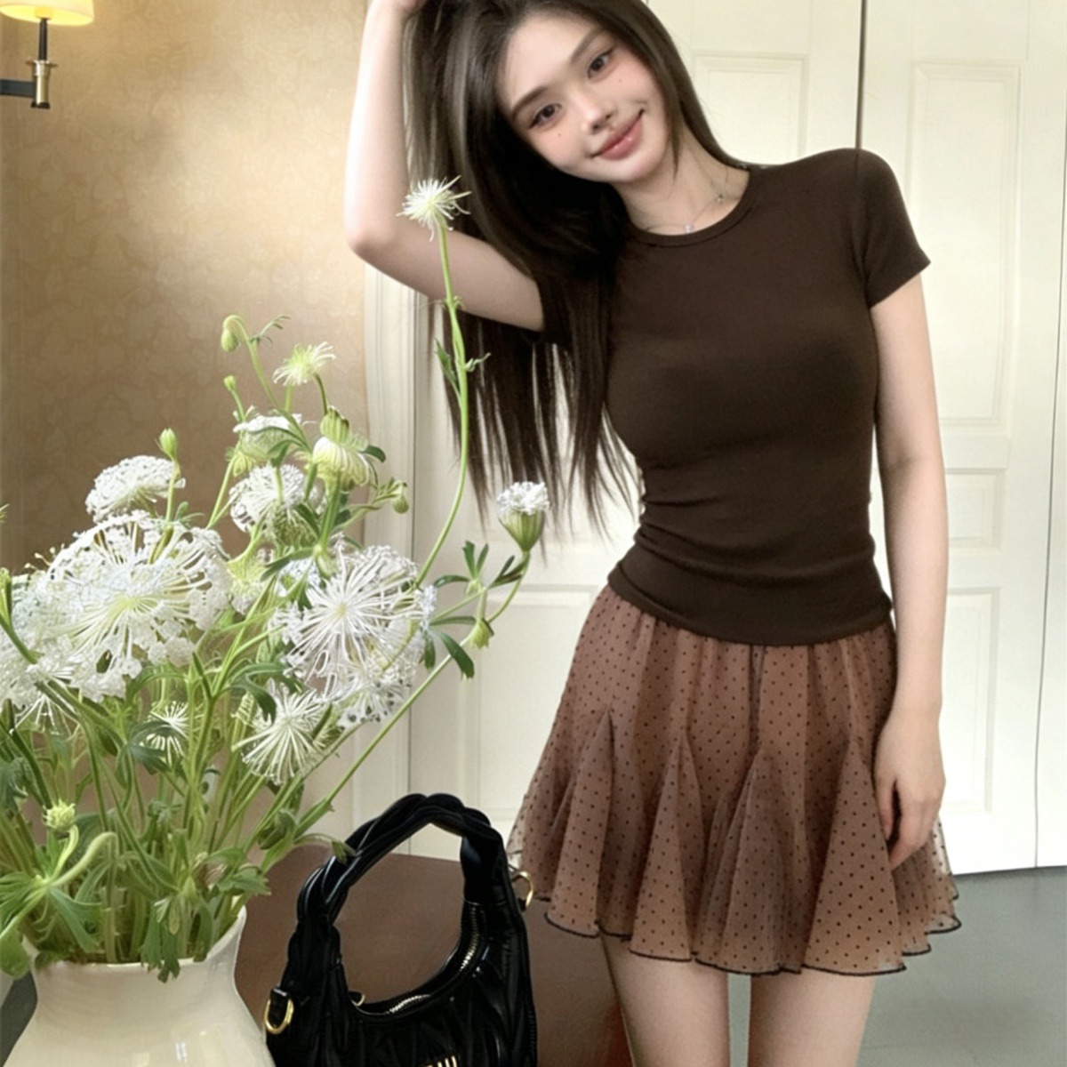 Designer Flared Mesh Polka Dot A-Line Skirt Women 2026 Spring High Waist Short Skirt - Image 5
