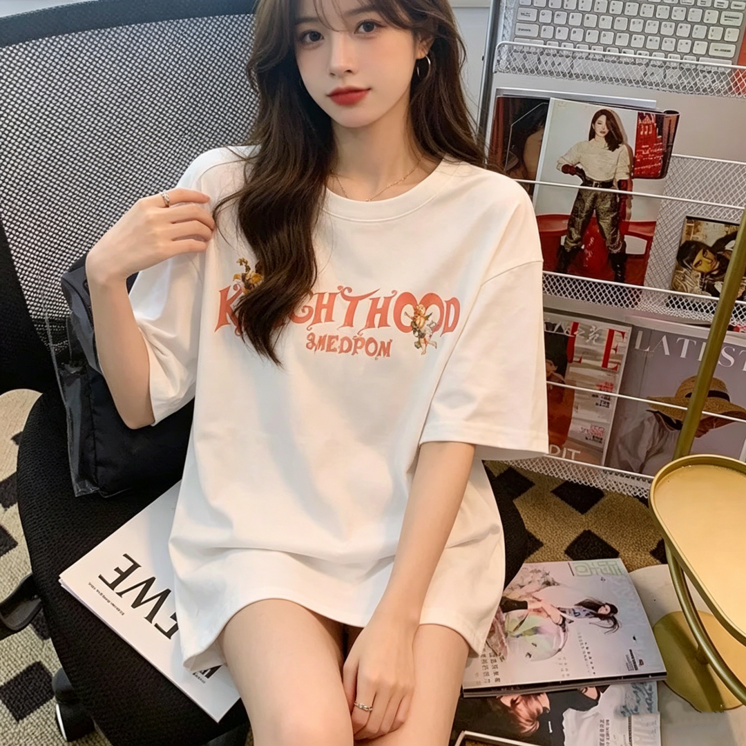 100% Cotton 200g Summer Short Sleeve T-Shirt Women Loose Fit Butterfly Print 2026 New