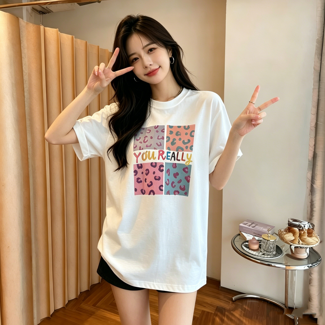 Leopard Print Cotton Short Sleeve T-Shirt for Women 2026 Summer Loose Plus Size