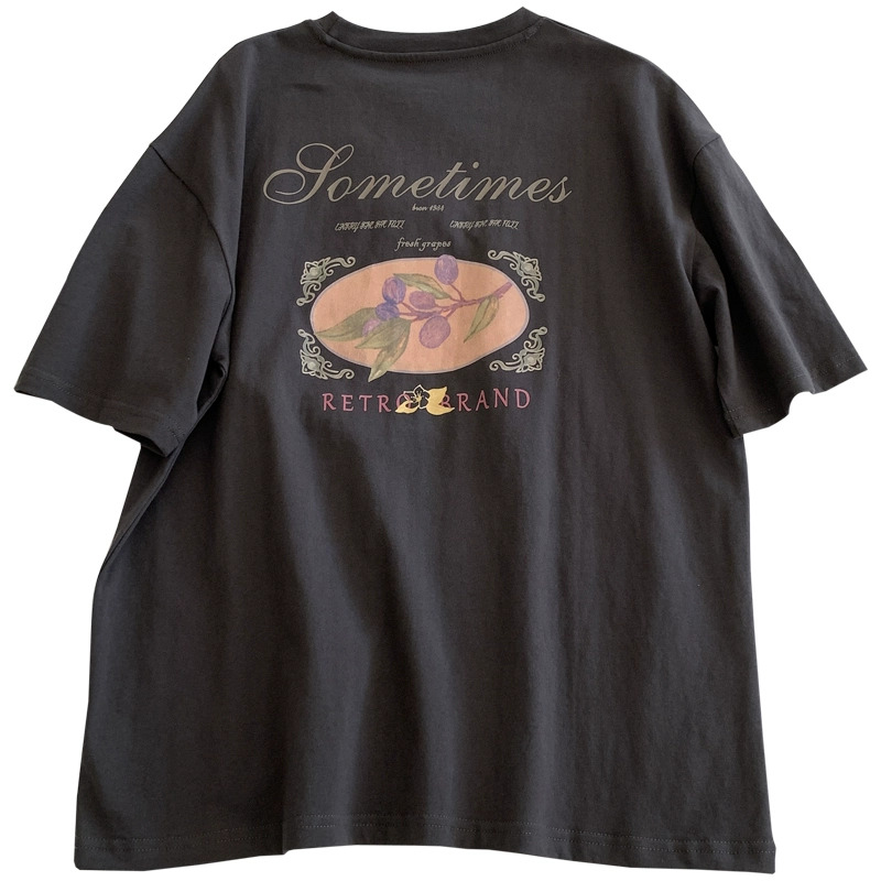 Women's Combed Cotton Crewneck Short Sleeve T-Shirt with American Retro Letter Print - Image 5