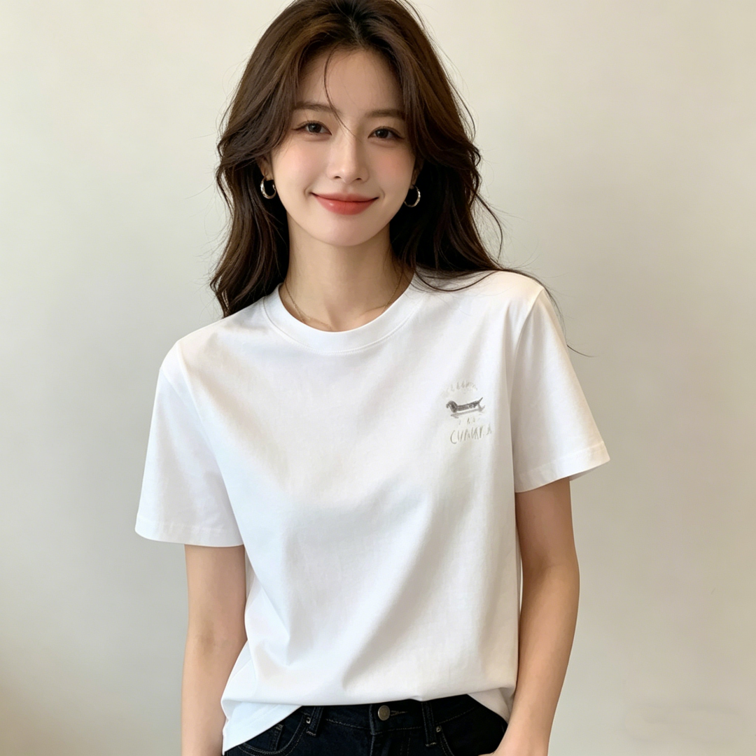 2026 Summer Cotton Short Sleeve T-Shirt for Women Loose Letter Print Casual Top