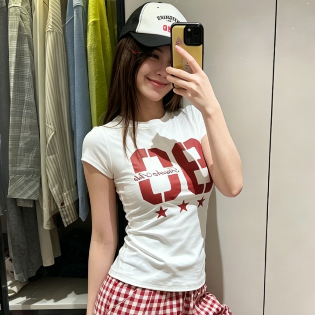 2026 New 40-Count 230g Cotton Blend Slim Fit Short Sleeve Letter Print T-Shirt