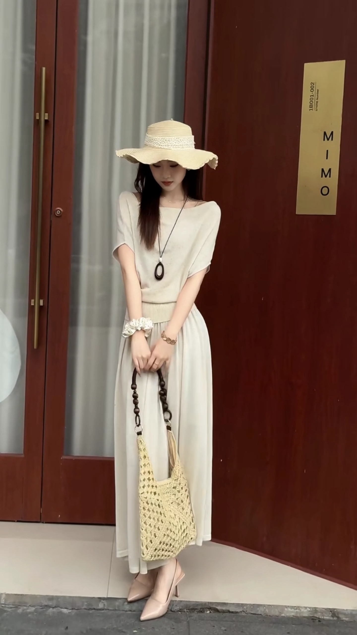 Korean Draped Neck Solid Knit Short Sleeve T-Shirt and Flowing Skirt Set for Women
