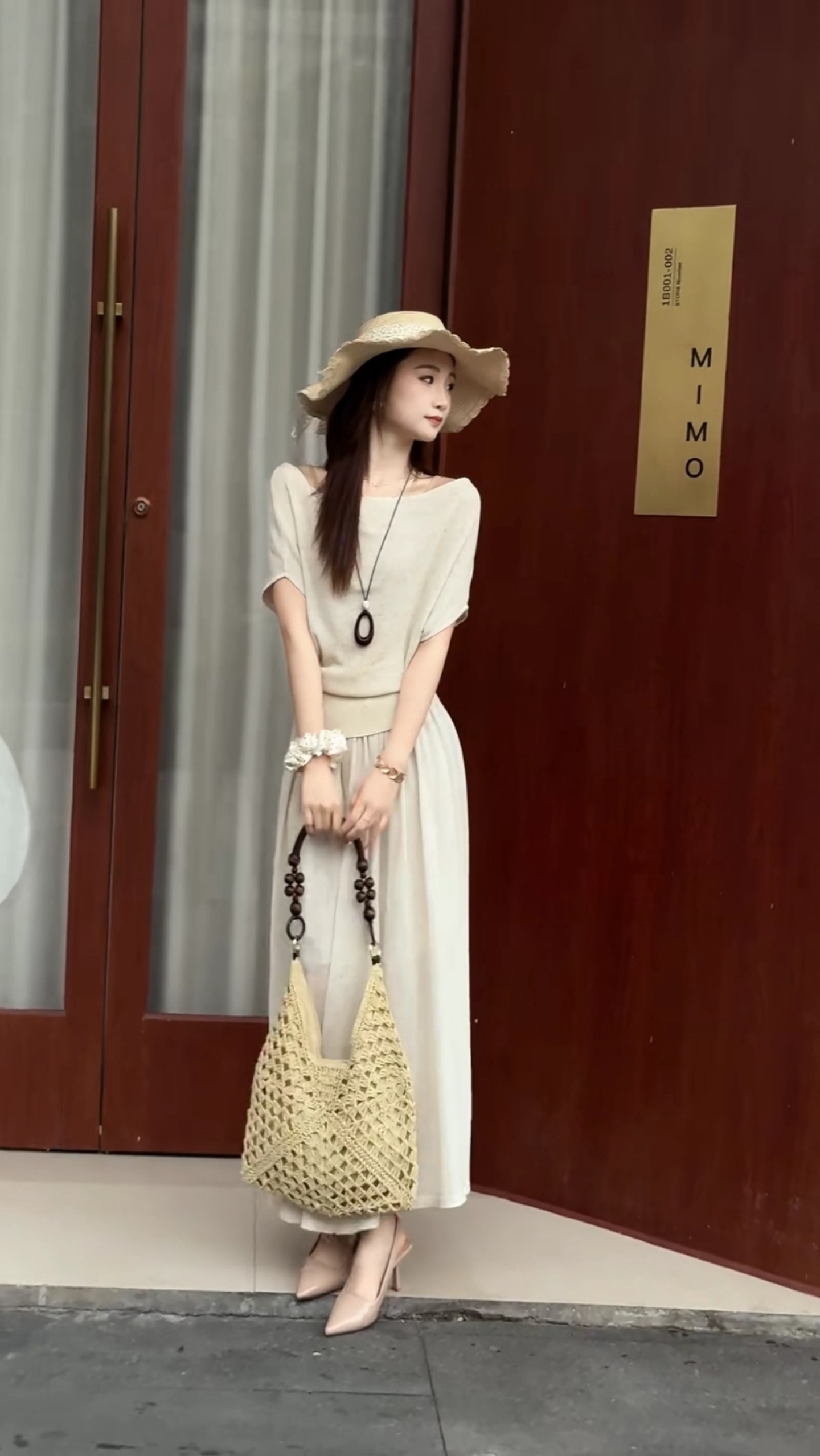 Korean Draped Neck Solid Knit Short Sleeve T-Shirt and Flowing Skirt Set for Women - Image 3