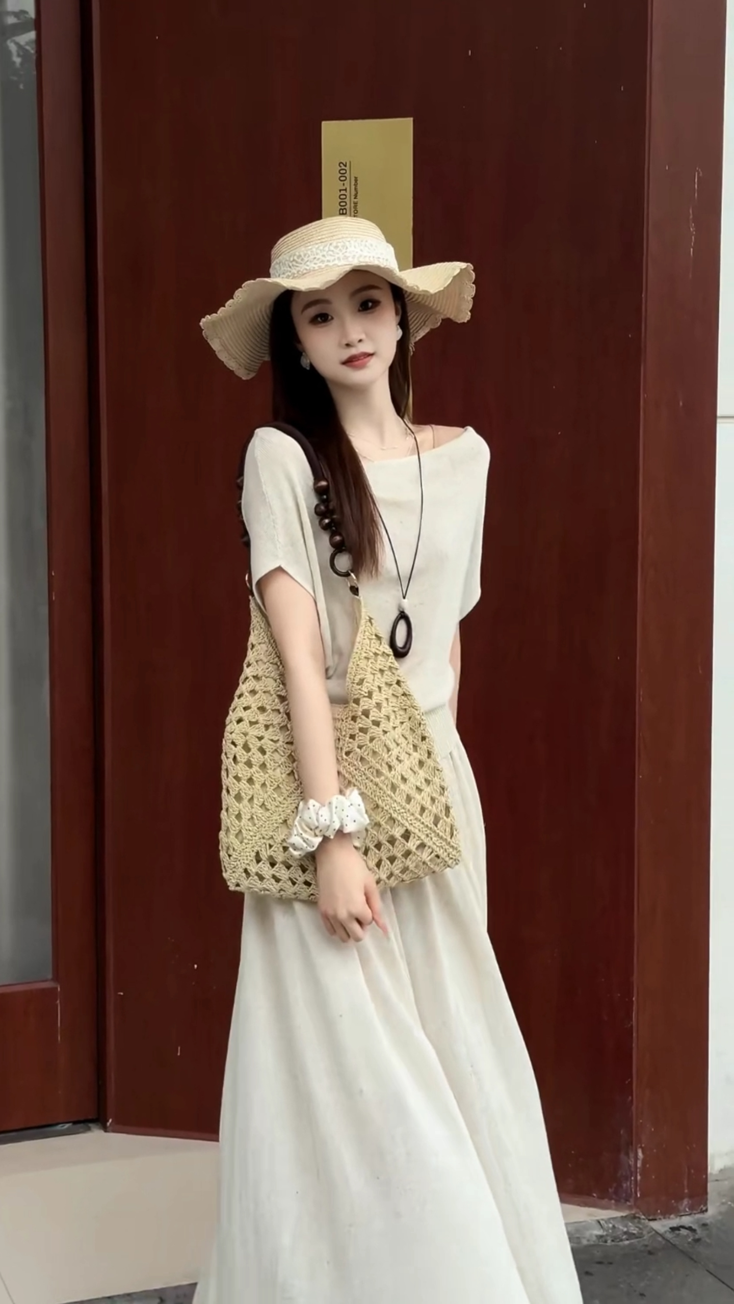 Korean Draped Neck Solid Knit Short Sleeve T-Shirt and Flowing Skirt Set for Women - Image 4