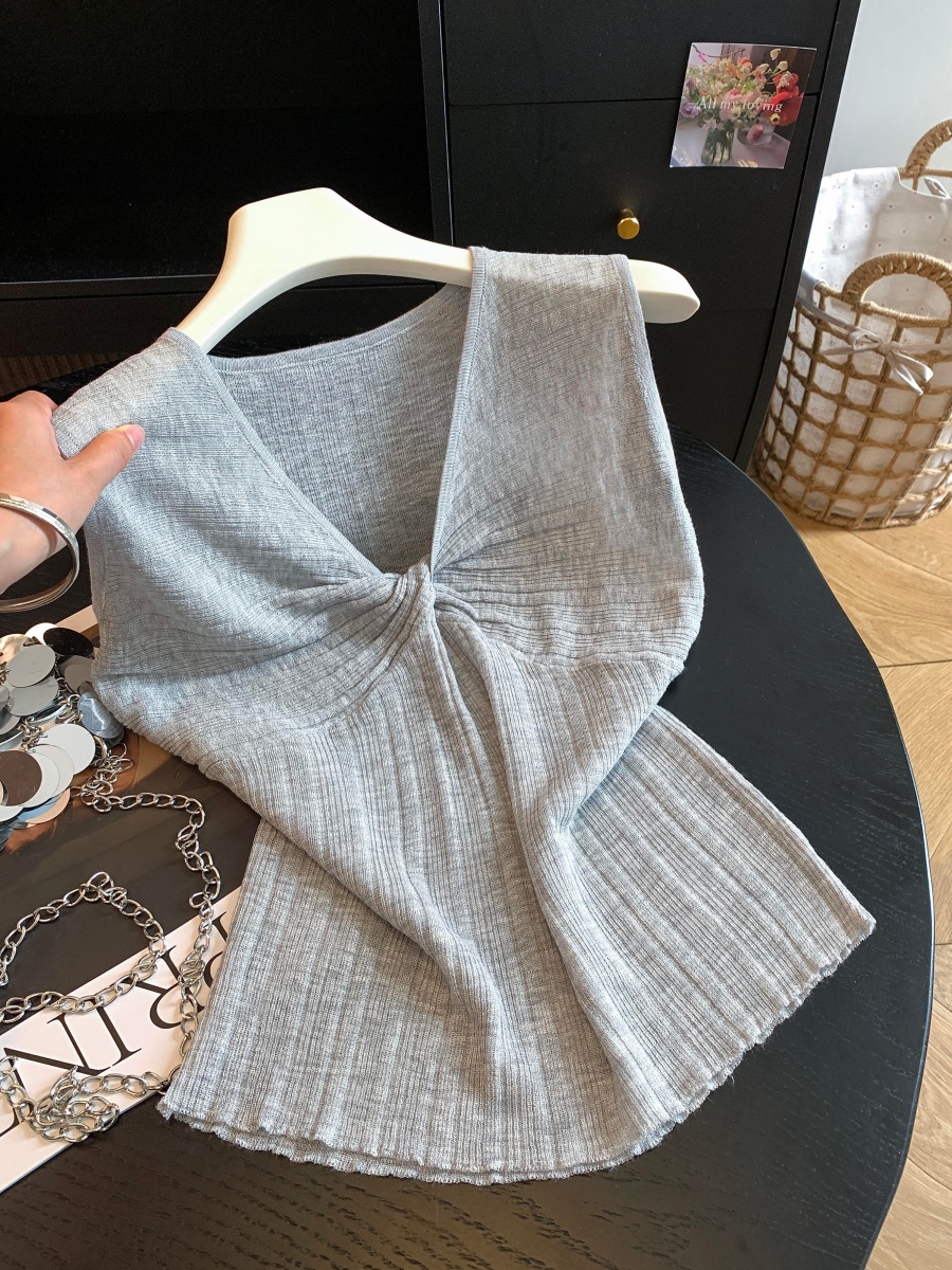 French Style V-Neck Twist Knit Tank Top – Women’s Sleeveless Summer Vest