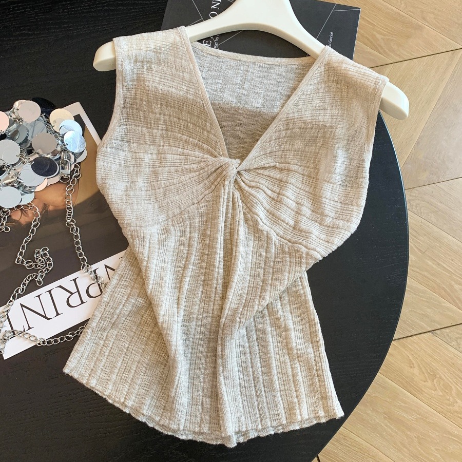 French Style V-Neck Twist Knit Tank Top for Women - Image 5