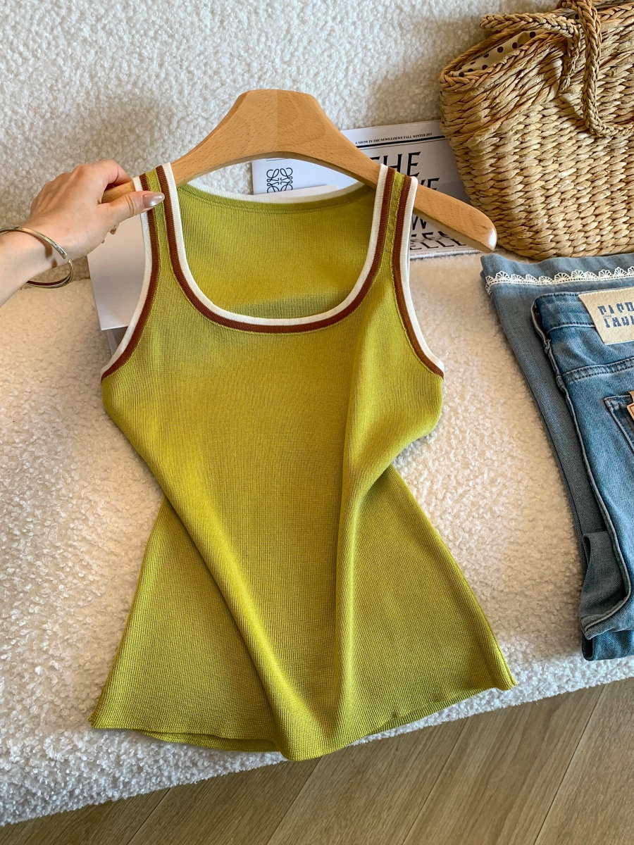 Women’s Color Block Sleeveless Cami Top 2026 Summer Korean Style Casual Slimming Knit Vest