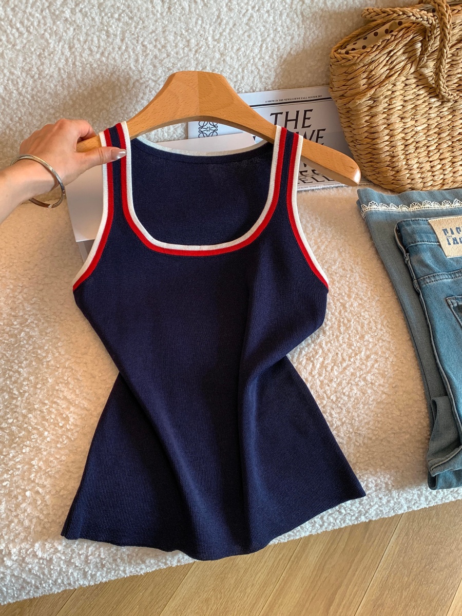Women’s Color Block Sleeveless Cami Top 2026 Summer Korean Style Casual Slimming Knit Vest