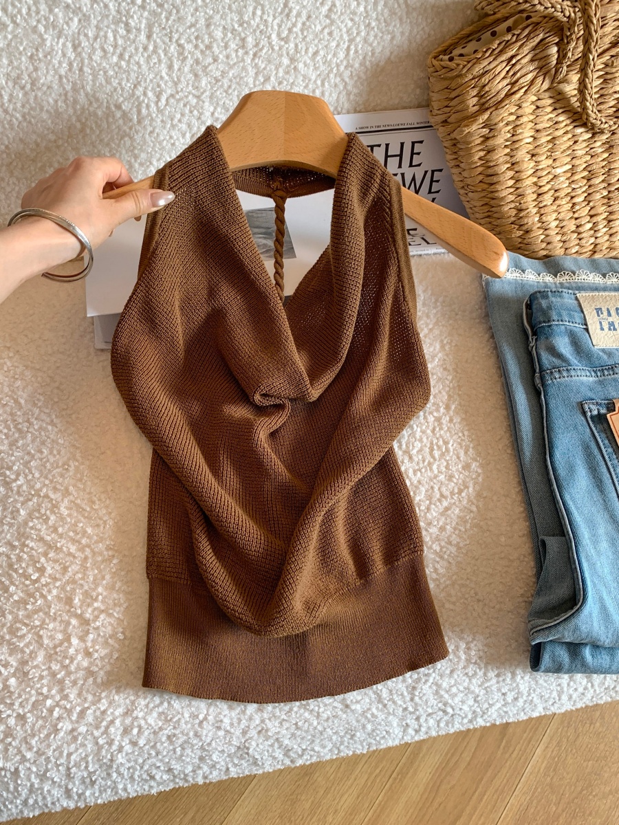 Women’s Draped Halter Neck Knit Top Summer Design Sleeveless Vest