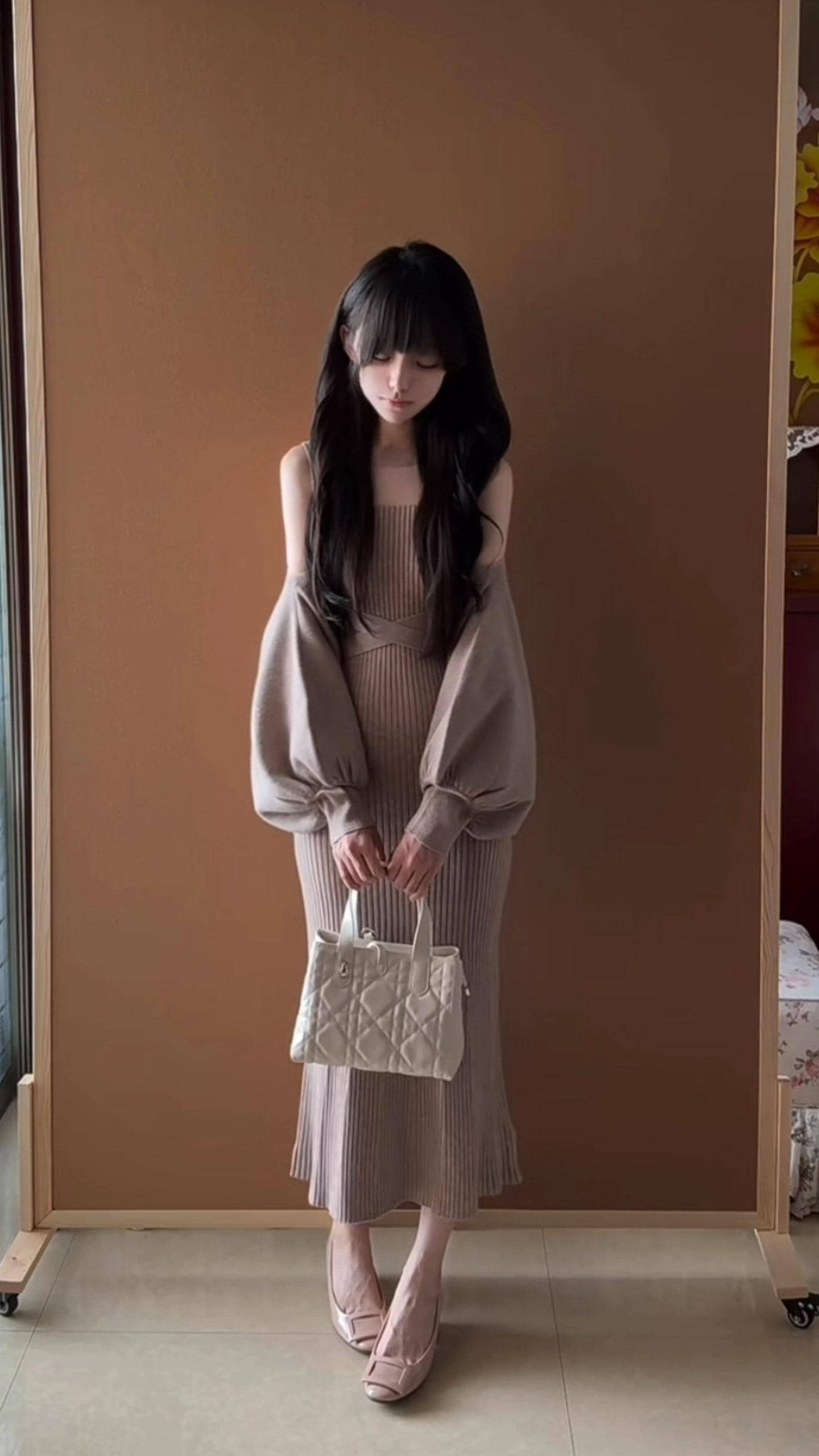Sweet Narcissus Ginza Muse Japanese Style Tie Blouse Sleeveless Vest Knit Dress Two-Piece Set