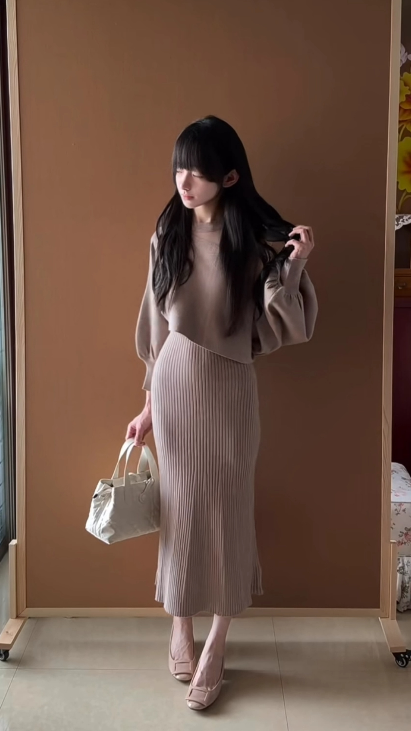 Sweet Narcissus Ginza Muse Japanese Style Tie Blouse Sleeveless Vest Knit Dress Two-Piece Set