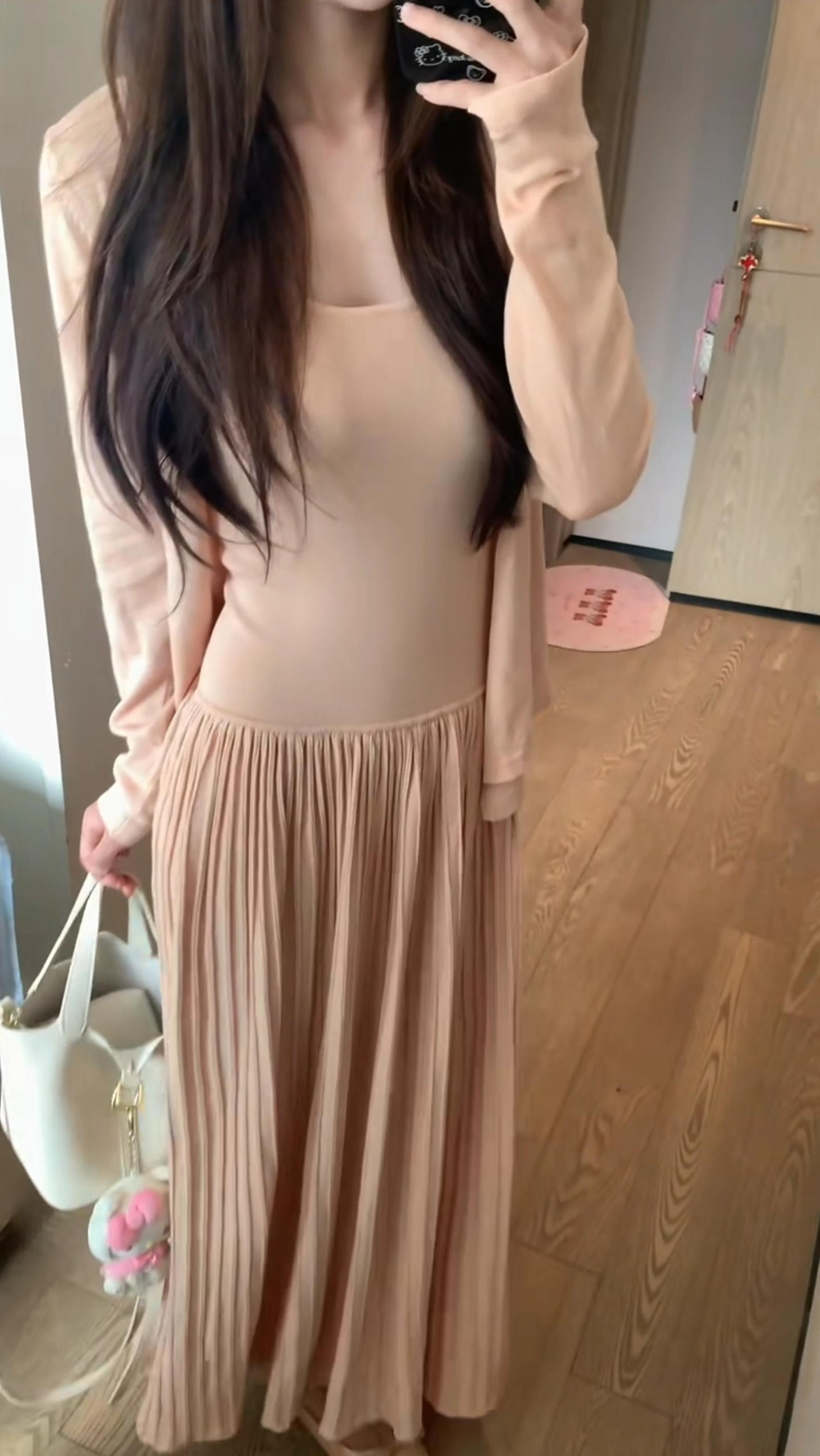 Elegant Socialite Style Tweed Knit Cardigan and Long Dress Two-Piece Set for Women
