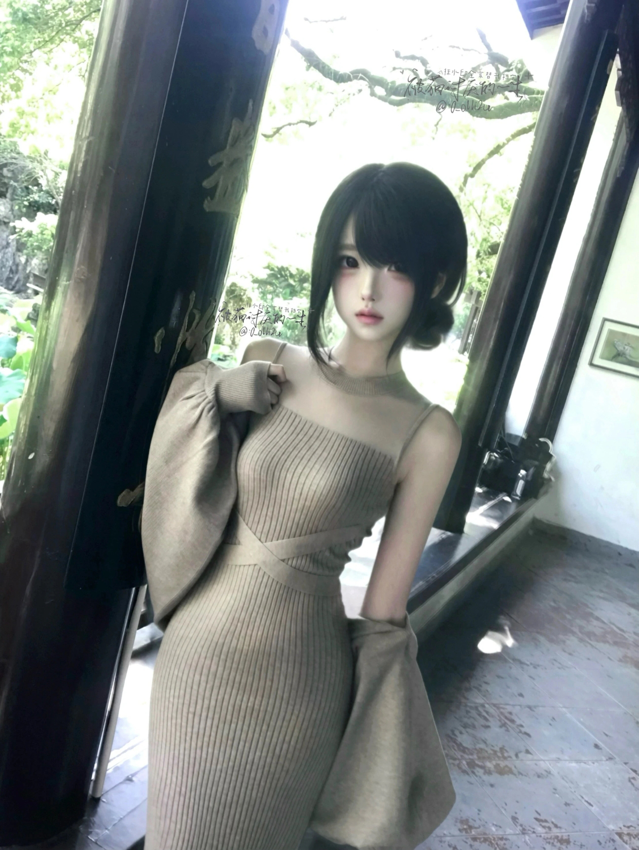 MOXI Ginza Muse Japanese Style Sheer Layered Sleeveless Vest Pure Desire Knit Dress Two Piece Set