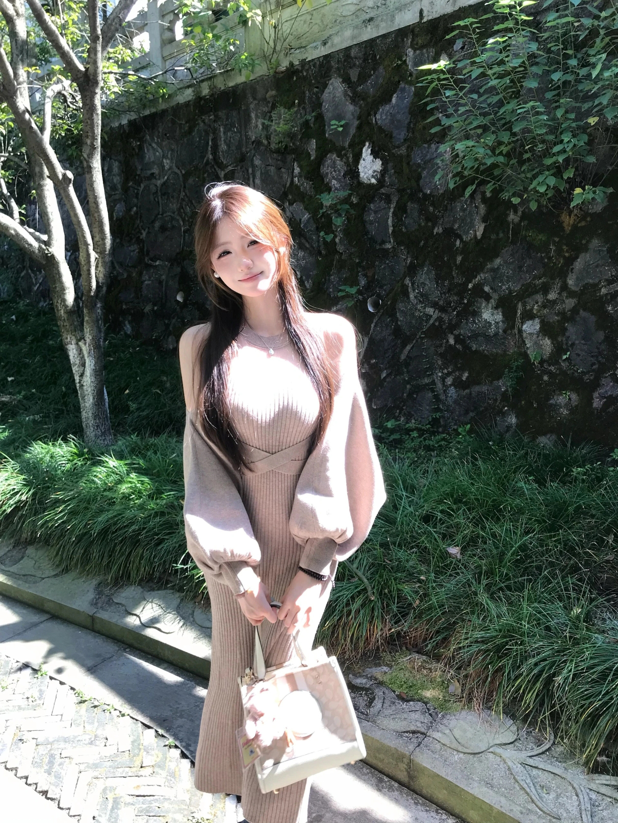 MOXI Ginza Muse Japanese Style Sheer Layered Sleeveless Vest Pure Desire Knit Dress Two Piece Set